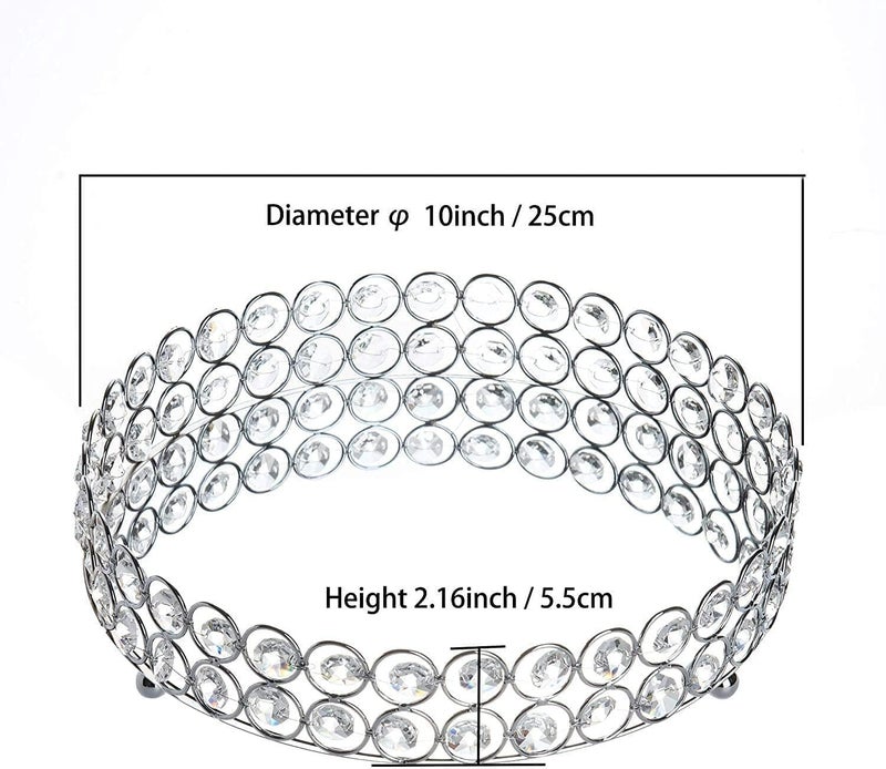 Feyarl Crystal Perfume Tray Cosmetic Makeup Vanity Tray Jewelry Trinket Organizer Mirrored Decorative Tray for Home Deco Christmas Birthday Gift(Round 10" inch) (Silver) - Image 2